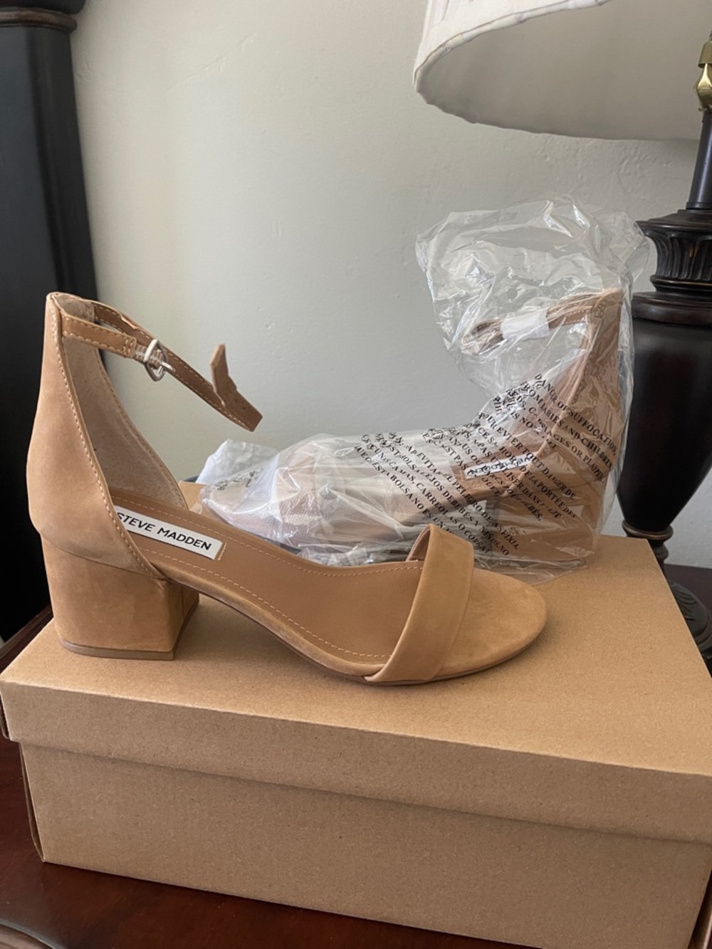 Steve Madden Tan Suede Ankle-Strap Block Heel Sandal